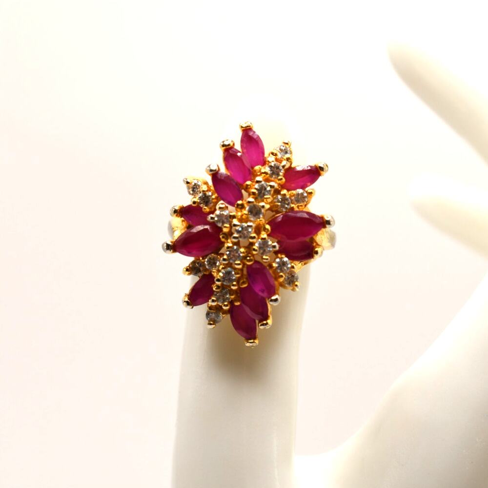 Vintage Ruby Sapphire Gemstone Floral Cocktail Ring Gold Tone Size 6